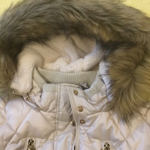 New! Laundry By Design Cream/Gold Quilted Puffer Coat Fur Trim Hood Large - Picture 6 of 13